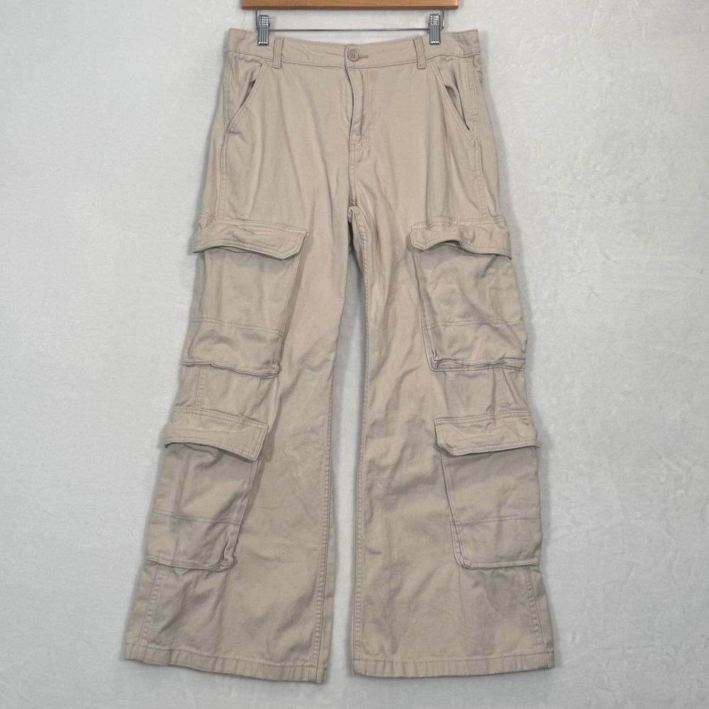 H&M Beige Wide Leg Cargo Pants Size 8